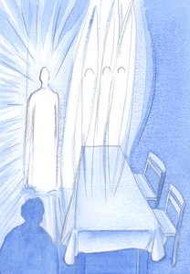 Con Sus Santos Ángeles, Cristo observa admirado mientras rezamos; Él oculta Su amor mientras nos ayuda a crecer en la fe de Elizabeth Wang