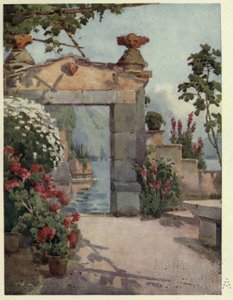Una puerta en Varenna, Lago di Como, ilustración de "Los lagos italianos" de Richard Bagot
