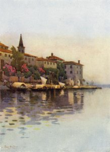 Una mañana gris, Lago Maggiore (litografía en color) de Ella Du Cane