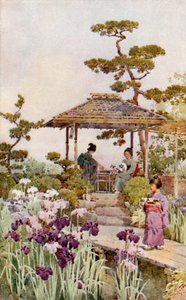 Un jardín de lirios (litografía en color) de Ella Du Cane