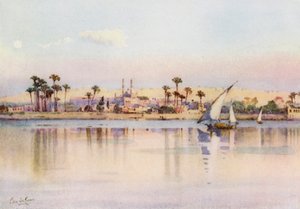 El Cairo y la Ciudadela desde Giza (litografía en color) de Ella Du Cane