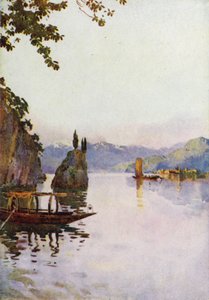 La punta del Bellagio, Lago de Como (litografía en color) de Ella Du Cane