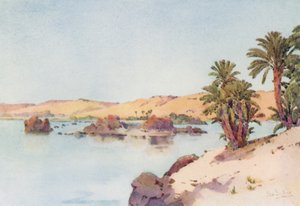La cuenca de las cataratas desde la isla Elefantina (litografía en color) de Ella Du Cane