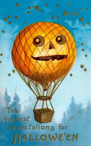 Un globo aerostático de calabaza de Halloween