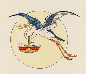 Arca de Noé: Grúas y bebés (litografía en color)