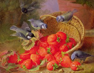 Naturaleza muerta con fresas y herrerillos