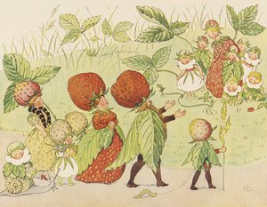 Lasse el Pequeño en el jardín - La familia de las fresas de Elsa Beskow