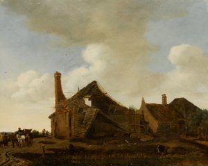Paisaje con una casa de campo en ruinas