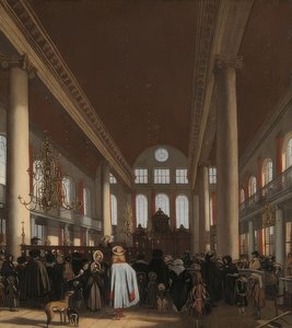Interior de la sinagoga portuguesa en Ámsterdam. 1680 de Emanuel de Witte