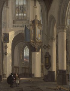 Interior de una iglesia gótica protestante con motivos de la Oude y Nieuwe Kerk de Ámsterdam de Emanuel de Witte