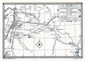 Rutas ferroviarias y de motor y oleoductos, desierto sirio, 1937