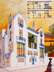 Diseño de casa, c.1905-6 (acuarela y pluma sobre papel)