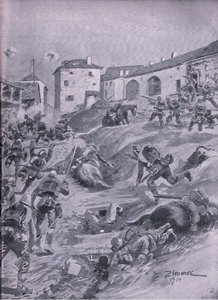 El 2º Batallón de Cazadores Bávaros de Aschaffenberg en Lagarde agosto de 1914, de La Historia Ilustrada de la Primera Guerra Mundial 1914-1915 pub. por Union Berlagsefellfchaft
