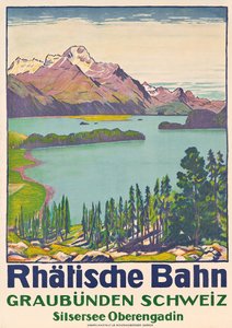 Póster publicitario de viajes a Graubunden por la compañía suiza 
