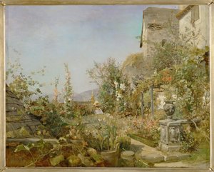 Blumengarten en Weissenkirchen - Jardín con flores en Weissenkirchen ... (óleo sobre madera) de Emil Jakob Schindler