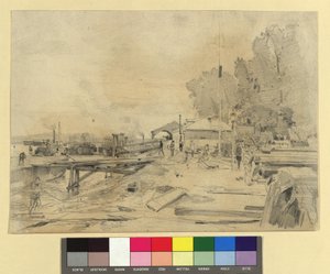 Dampfschiffstation an der Donau bei Kaisermühlen de Emil Jakob Schindler