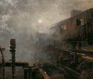 Aserradero en la niebla de la mañana de Emil Jakob Schindler