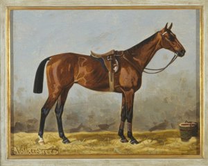 Caballo marrón ensillado de Emil Volkers