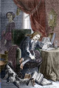 Retrato del escritor francés Paul Scarron (1610-1660) autor de comedias burlescas, está representado en una silla de inválido, su esposa Françoise d