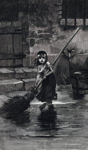 Escena de Los Miserables, de Victor Hugo: Cosette barriendo