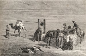Un pozo en el desierto entre Samarcanda y Karshi, Uzbekistán, ilustración de 