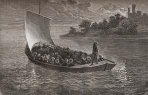 Arminio Vambery y sus compañeros navegando el Mar Caspio en 1863, ilustración de 