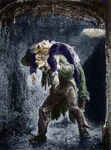 Jean Valjean, Marius herido a la espalda, huyendo en las aguas de París Ilustración de la novela "Los Miserables" de Victor Hugo (1802-1885) Ilustración de Emile Bayard - (Jean Valjean lleva a Marius a la espalda, a través de las alcantarillas de París) Gr