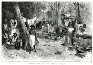 Las lavanderas en Chorillo, Panamá, grabado según un dibujo de E.Bayard, para ilustrar la historia Exploración en el istmo de Panamá y Darién, por A. Reclus, teniente de navío, de 1876 a 1878, publicado en Le tour du monde, bajo la dirección de Edouard Cha de Emile Antoine Bayard