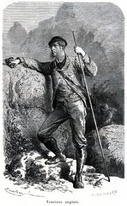 Retrato de turista inglés por Emile Bayard - turismo en el siglo XIX - ilustración del libro “Moors and Characters of Peoples”, edición 1884 de Emile Antoine Bayard