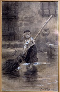 Representación de Cosette, barriendo descalza. Ilustración para Los Miserables de Victor Hugo (1802-1885) por Emile Bayard (1837-1891) siglo XIX. París, Maison Victor Hugo