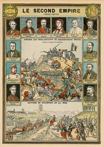 Segundo Imperio 1852 a 1870 - captura de Malakoff 8 de septiembre de 1855 - victoria de Solferino 24 de junio de 1859 - Emile Ollivier, Barón Haussmann, Napoleón III, Emperatriz Eugenia, Papa Pío IX, Mariscal Niel, Víctor Manuel II de Italia.