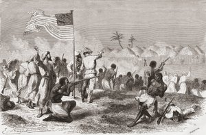 Ataque de Stanley a Zimbizo durante su expedición en 1871, ilustración de 