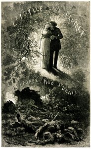 Los Miserables de Victor Hugo: trama sentimental en un fondo de fresco histórico. Cosette y Marius amantes (amor - idilio rue Plumet) y las barricadas de París (Revolución - Epopeya rue St Denis (Saint-Denis). Ilustración de Emile Bayard para la Oll de Emile Antoine Bayard