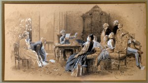 Escritor Alexandre Dumas Jr. leyendo sus obras de Emile Antoine Bayard