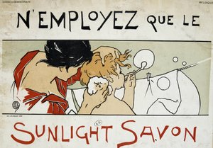 Usar sólo jabón Sunlight, Madre haciendo el aseo y la colada de su hijo ampliada - por Berchmans, finales del siglo XIX de Émile Berchmans