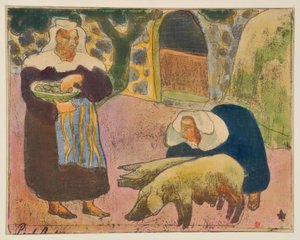 Mujeres bretonas alimentando a los cerdos de Emile Bernard