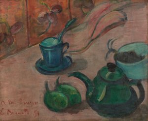 Naturaleza muerta con tetera, taza y fruta de Emile Bernard