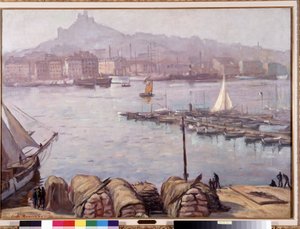 El viejo puerto de Marsella y Notre Dame de la Garde, también llamada la Buena Madre" Pintura de Emile Bernard (1868-1941) 1929 Dim. 77,5x107 cm Mención obligatoria: Colección Fundación Saludos de Provenza, Marsella