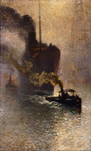 Remolque en el Támesis en la niebla, 1918 de Emile Claus