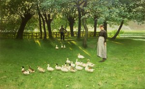 La niña del pato, principios de 1880 de Emile Claus