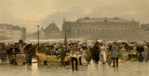 La plaza del mercado frente al teatro de Amberes de Emile Claus