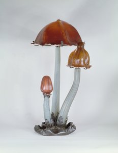 Lámpara de sobremesa "Les Copin" de Galle, montada en hierro forjado y con triple cristal superpuesto de Emile Galle