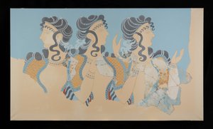Pintura de las Damas restauradas en Fresco Azul del Palacio de Minos en Cnosos (Evans Fresco Drawing O/7)
