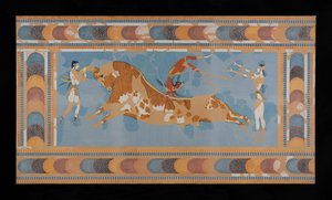 Pintura del fresco restaurado de Taureador del palacio de Minos en Cnosos (Evans Fresco Drawing N/4) de Emile Gilliéron