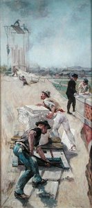Obreros construyendo el Hotel de Ville, París