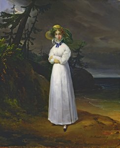 Niña joven en un paisaje romántico, 1825 de Emile Jean Horace Vernet
