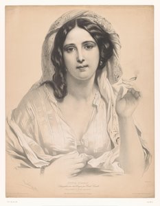 Mujer joven velada con un cigarrillo en la mano La reine du sérail (título sobre objeto) Estudios de artistas seleccionados (título de la serie) Etudes choisies (título de la serie sobre el objeto)