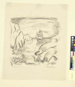 Una bahía con barco de vela y mujeres bañándose de Emile Othon Friesz
