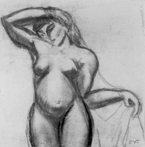 Estudio de figura. Mujer de pie de frente con un drapeado de Emile Othon Friesz