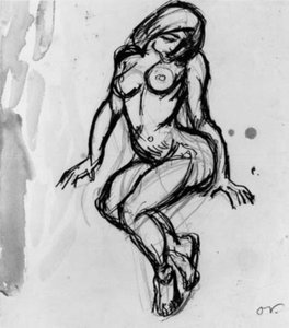Modelo femenina sentada, mirando a la izquierda